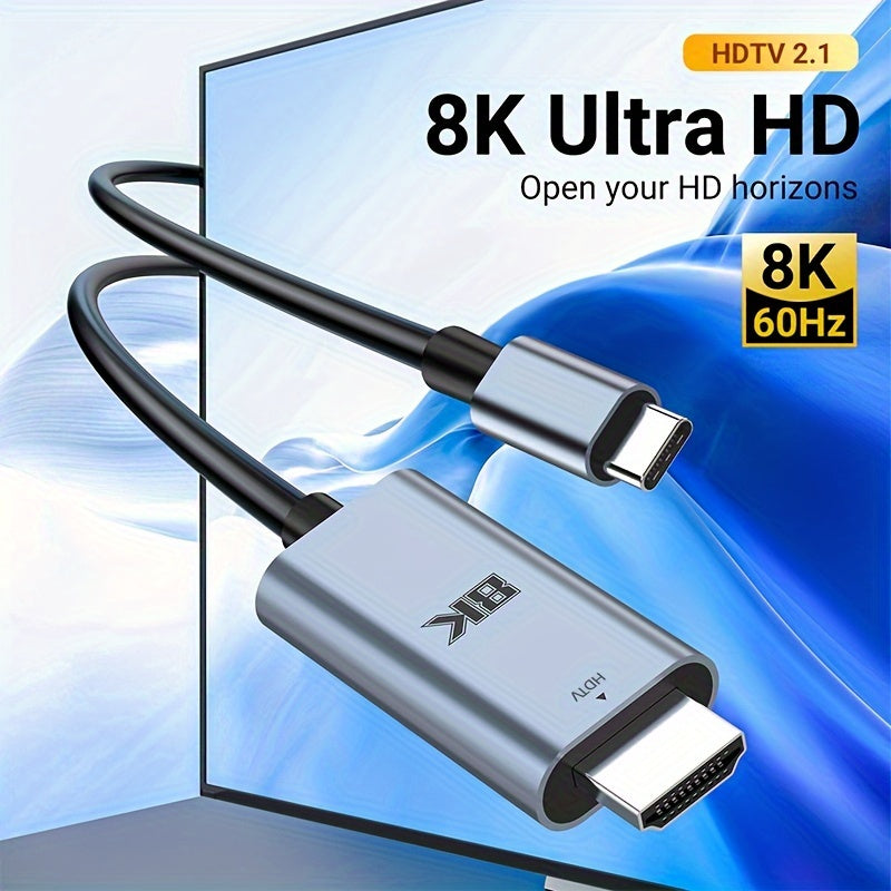 6.6 Foot 8K@60Hz Type-C to HDMI 2.1 Cable - High-Speed USB C to HDMI Adapter for 4K@120Hz, Thunderbolt 4/3 Compatible, Supports MacBook Pro/Air, iPhone 15/Plus/Pro/Pro Max, and Switch - Home Office Essential