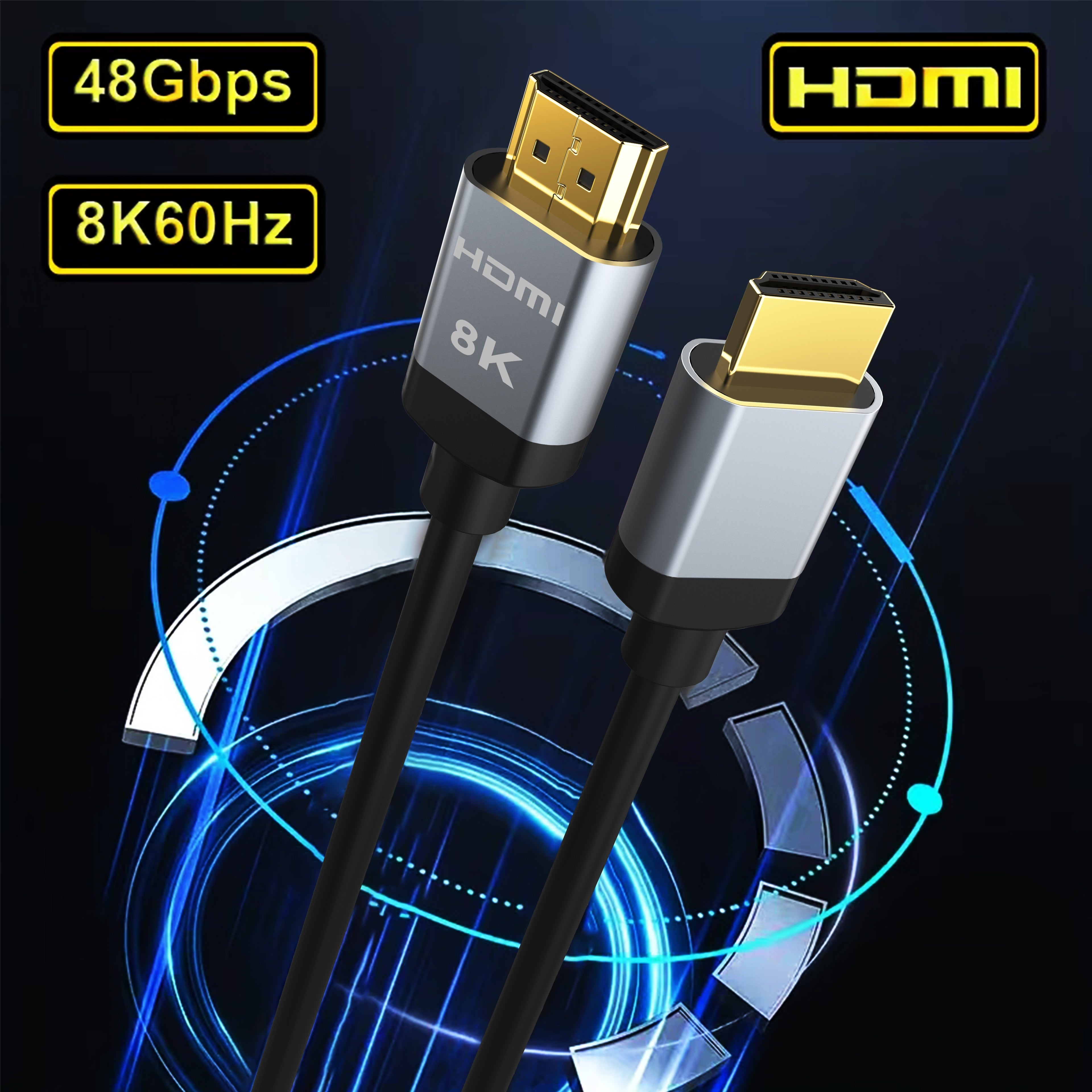 High Speed 8K HDMI Cables, 1.65/3.3/6.6/10FT HDMI 2.1 Cable Aluminum Alloy, HDMI Male To Male Cable, HDMI 2.0/1.4 Cable, High Speed HDMI 2.1 Cord 48Gbps 4K120 144Hz 8K60Hz 3D Compatible For PS5, PS4, UHD TV And PC.