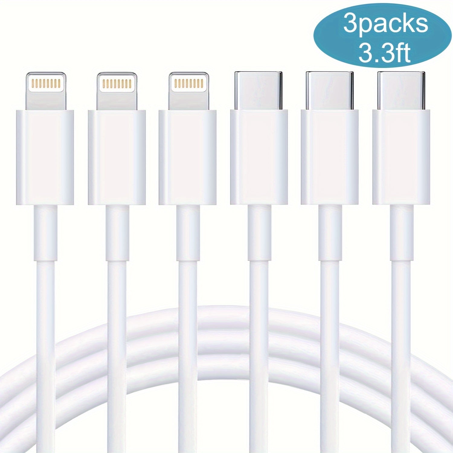 5-Pack 6FT MFi Certified Fast Charging IPhone Charger Cables - Durable, Tangle-Free, and Compatible with IPhone 14/ 13/ 12/ 12 Pro Max/ 11/ Xs Max/ XR/ X and AirPods Pro