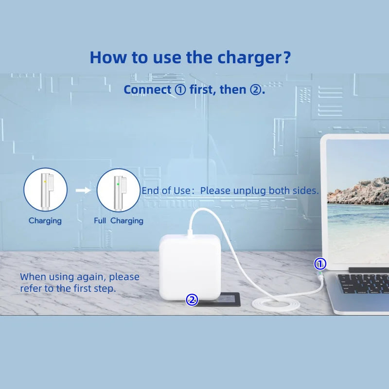 Power Adapter Compatible with MacBook Charger 45W 60W 85W for MacBook Air/Pro Magsaf* 2 1 Magnetic Power Adapter Charger A1466