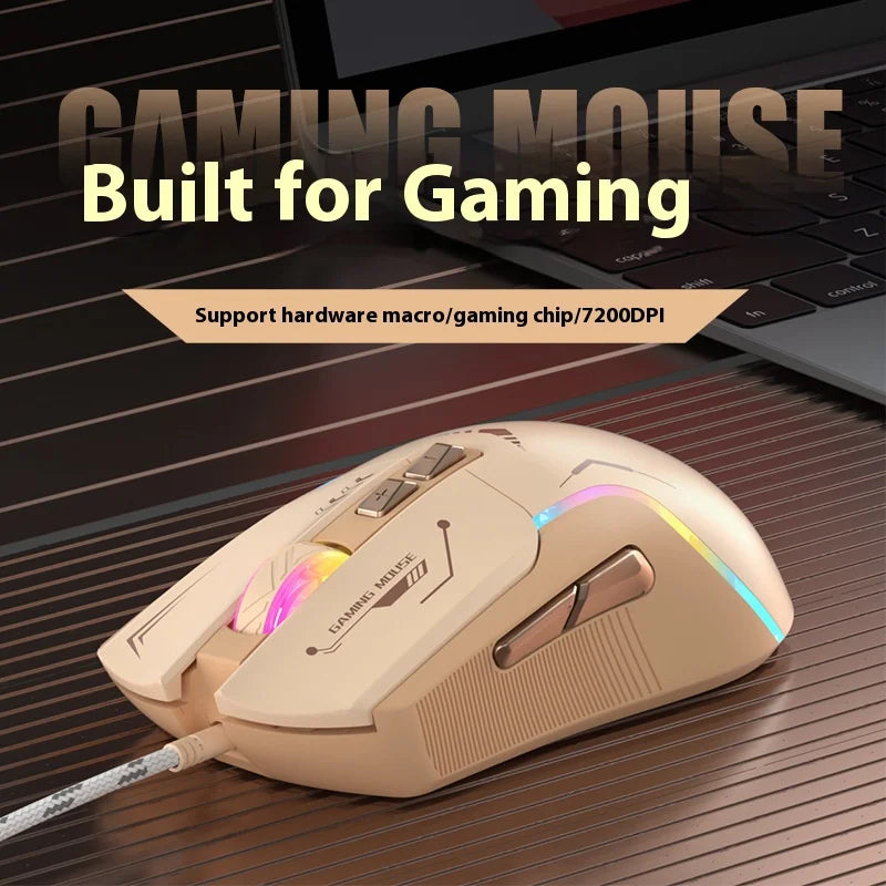Mechanoid-style Wired Gaming Mouse - Macro Programming RGB Glowing FPS Gaming Computer Universal Audio-Enabled E-sports Mouse