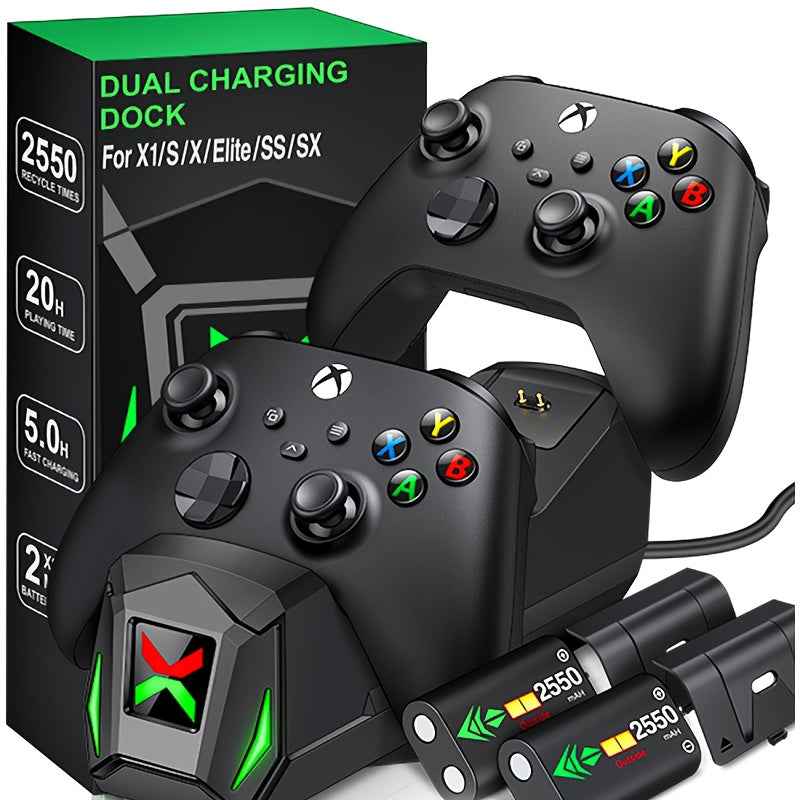 Controller Charger Station with 2x5520mWh Rechargeable Battery Packs for Xbox One/Series X|S Controller - Dual Charging Dock for Xbox One Controller Battery Pack with 4 BatteriesCovers for Xbox - For Xbox Gamers -  Ideal for