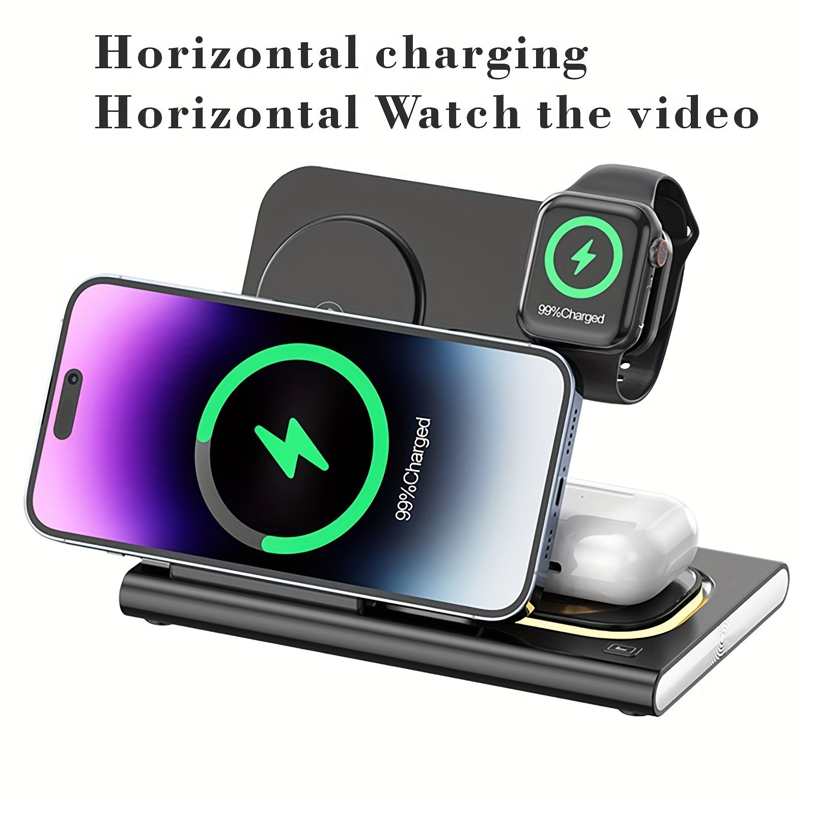 Wireless Charging Station, 4 In 1 Wireless Charger Stand, Multi Fast Wireless Charging Dock For iPhone Multiple Devices For IPhone 14/14 Plus/13/12/11/Pro/Max/X/XS/XR/8, For iWatch Ultra/8/7/6/5/4/3/2/SE, For Airpods 3/2/Pro,