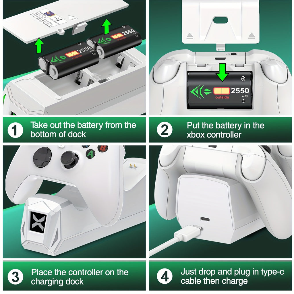 Controller Charger Station with 2x5520mWh Rechargeable Battery Packs for Xbox One/Series X|S Controller - Dual Charging Dock for Xbox One Controller Battery Pack with 4 BatteriesCovers for Xbox - For Xbox Gamers -  Ideal for