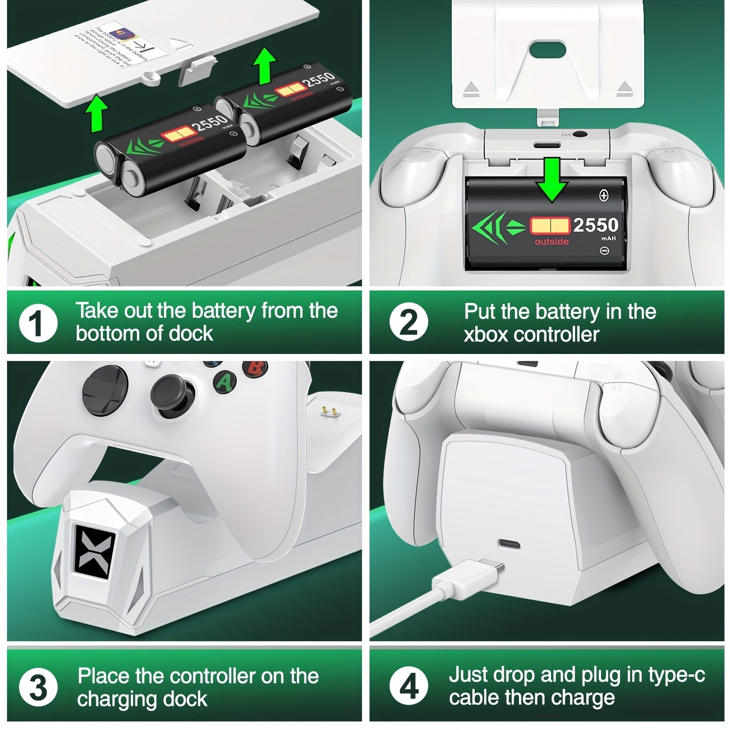 Controller Charger Station with 2x5520mWh Rechargeable Battery Packs for Xbox One/Series X|S Controller - Dual Charging Dock for Xbox One Controller Battery Pack with 4 BatteriesCovers for Xbox - For Xbox Gamers -  Ideal for