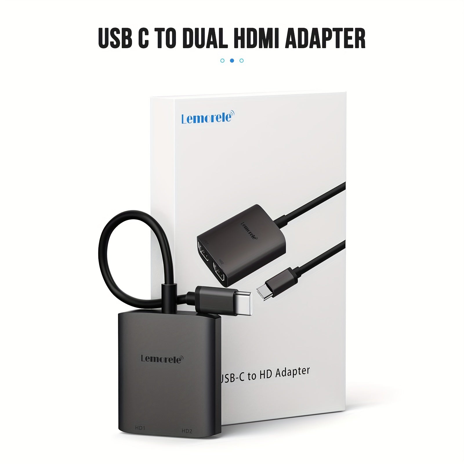 2-Port USB-C Dual 4K 60Hz HDMI Adapter Hub - Expand Your Laptop to Dual Screen - Type-C Docking Station for MacBook, Laptop, Mobile Phone, and PC - Uncharged, Male to Female Connector