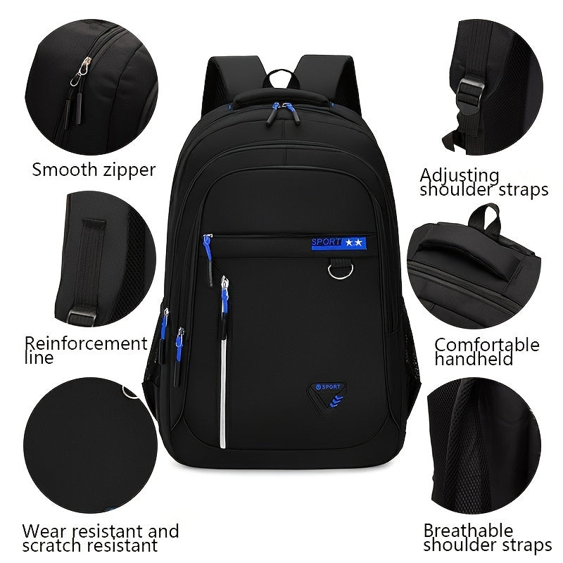 Men'S Casual Nylon Backpack - High-Capacity Travel Laptop Bag for Daily Commute, Middle School, High School, and College Students - Durable, Lightweight, and Easy to Clean