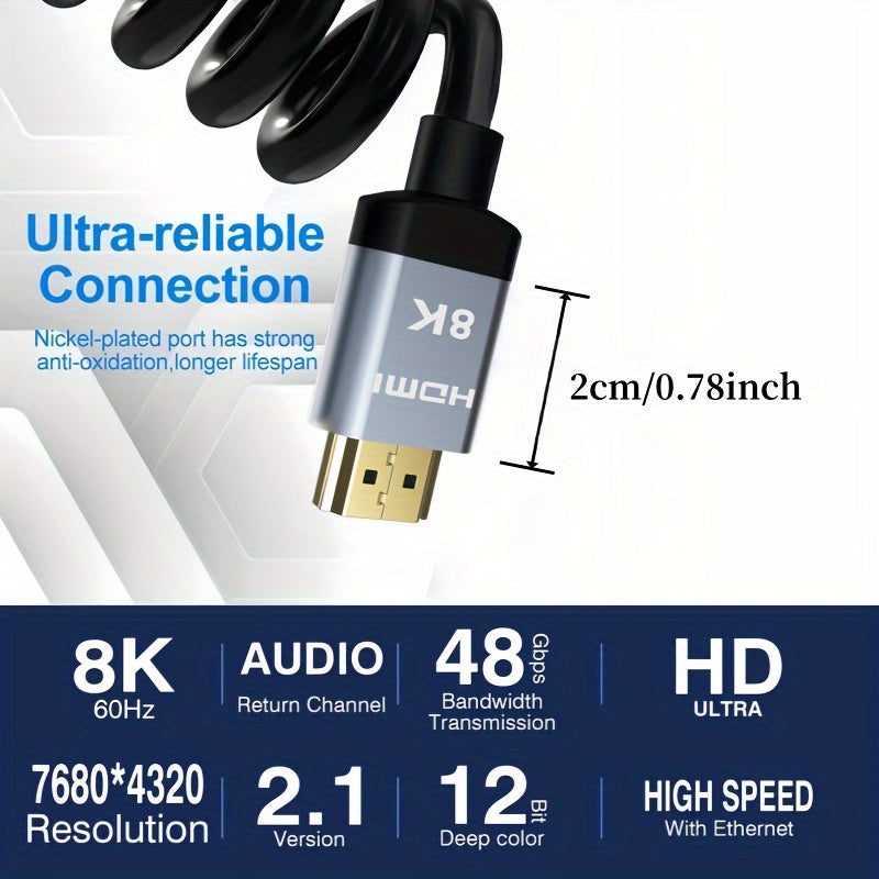 High Speed 8K HDMI Cables, 1.65/3.3/6.6/10FT HDMI 2.1 Cable Aluminum Alloy, HDMI Male To Male Cable, HDMI 2.0/1.4 Cable, High Speed HDMI 2.1 Cord 48Gbps 4K120 144Hz 8K60Hz 3D Compatible For PS5, PS4, UHD TV And PC.