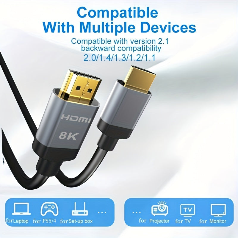 High Speed 8K HDMI Cables, 1.65/3.3/6.6/10FT HDMI 2.1 Cable Aluminum Alloy, HDMI Male To Male Cable, HDMI 2.0/1.4 Cable, High Speed HDMI 2.1 Cord 48Gbps 4K120 144Hz 8K60Hz 3D Compatible For PS5, PS4, UHD TV And PC.