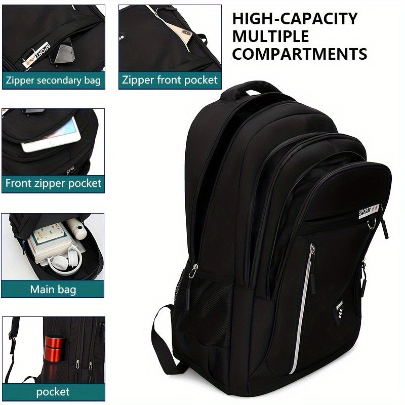 Men'S Casual Nylon Backpack - High-Capacity Travel Laptop Bag for Daily Commute, Middle School, High School, and College Students - Durable, Lightweight, and Easy to Clean