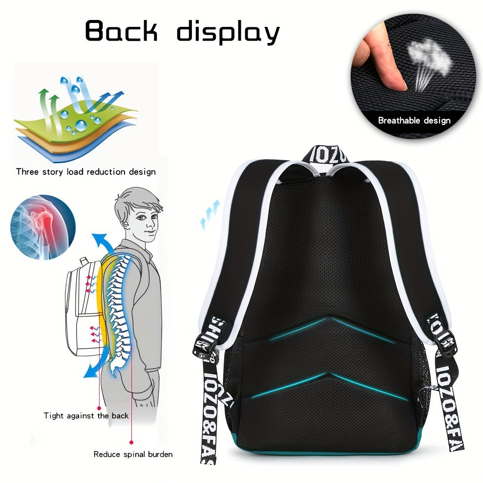 3pcs/set Men's New Casual Fashion New Large Capacity Backpack, Multifunctional Simple Waterproof Backpack, 16 Inch Laptop Bag, Lightweight Luminous Crossbody Bag, Handbag And Backpack