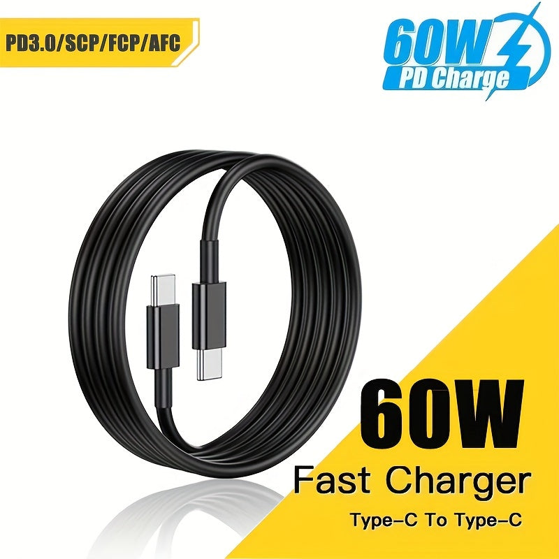 New 60W Fast Charging Cable Type-C To Type-C Charger Data Transmission Durable For Type-C Charging