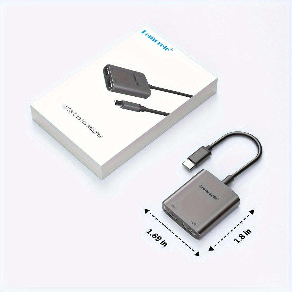 2-Port USB-C Dual 4K 60Hz HDMI Adapter Hub - Expand Your Laptop to Dual Screen - Type-C Docking Station for MacBook, Laptop, Mobile Phone, and PC - Uncharged, Male to Female Connector