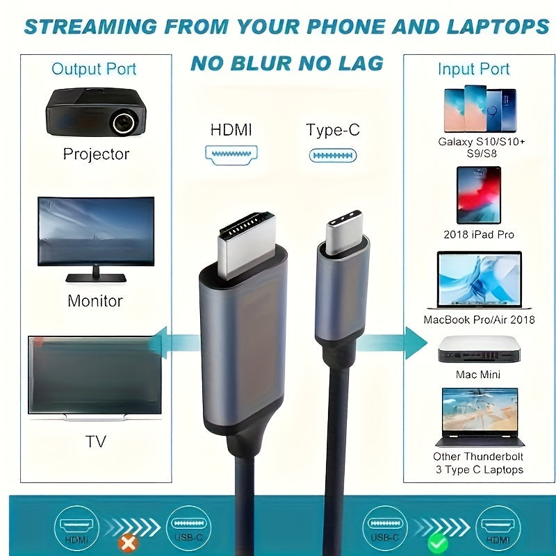 S8/S9 4K Hdmi To Type-C Usb 3.1 Adapter Cable - High-Definition Hdtv Streaming