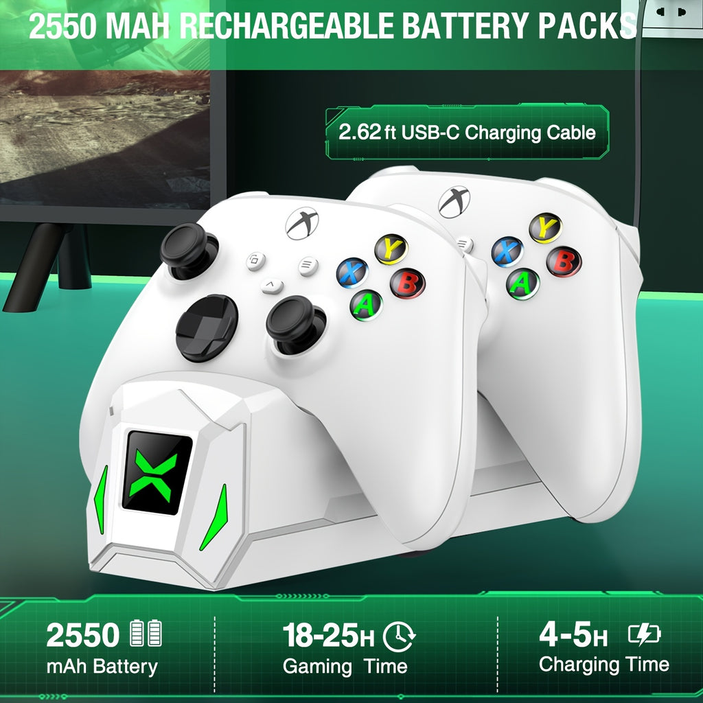 Controller Charger Station with 2x5520mWh Rechargeable Battery Packs for Xbox One/Series X|S Controller - Dual Charging Dock for Xbox One Controller Battery Pack with 4 BatteriesCovers for Xbox - For Xbox Gamers -  Ideal for