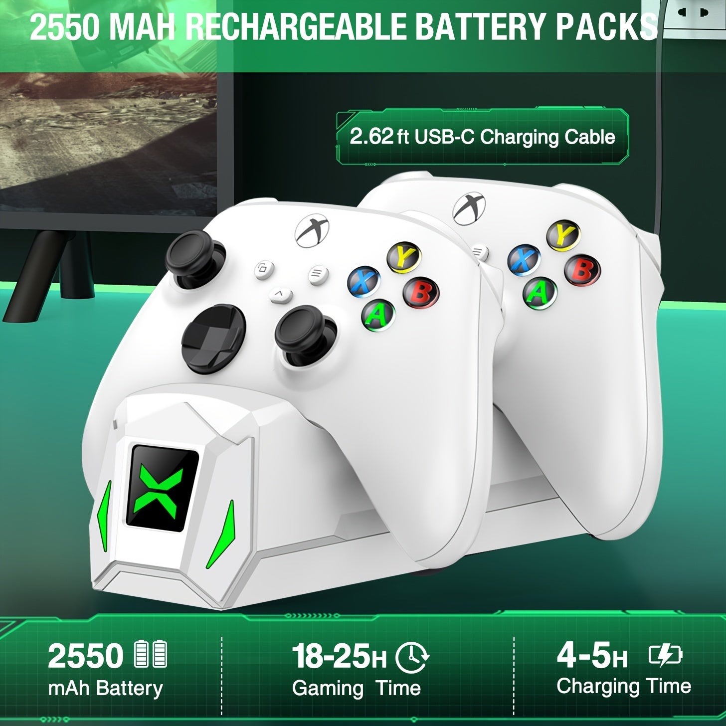 Controller Charger Station with 2x5520mWh Rechargeable Battery Packs for Xbox One/Series X|S Controller - Dual Charging Dock for Xbox One Controller Battery Pack with 4 BatteriesCovers for Xbox - For Xbox Gamers -  Ideal for