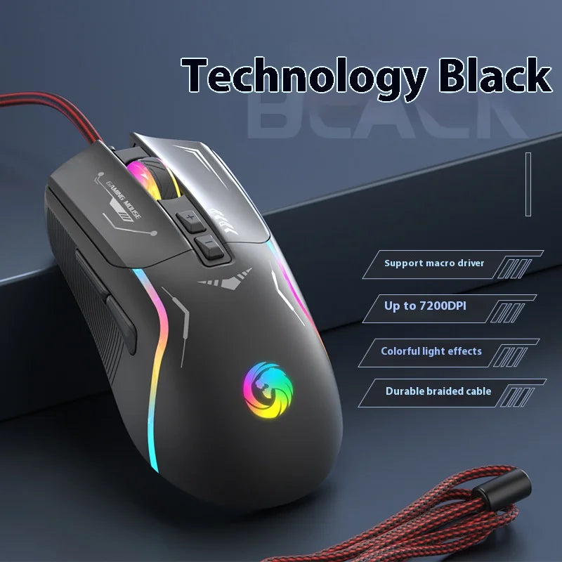 Mechanoid-style Wired Gaming Mouse - Macro Programming RGB Glowing FPS Gaming Computer Universal Audio-Enabled E-sports Mouse