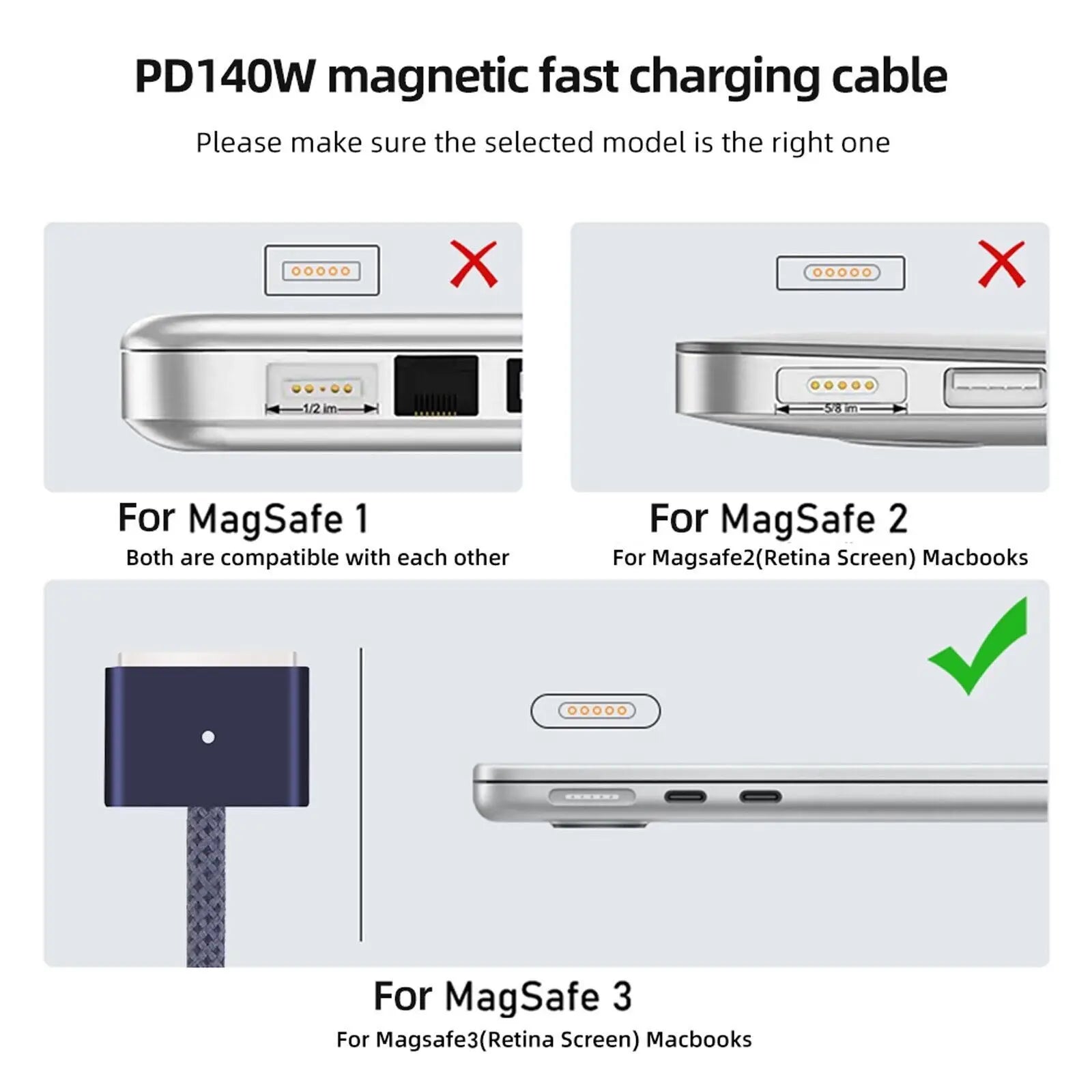 USB Type C to Magnetic Magsafe 3 Generation Cable Charger Adapter For MacBook Pro Air 14 16 M2 140W Fast Charging Cable Cord 2m