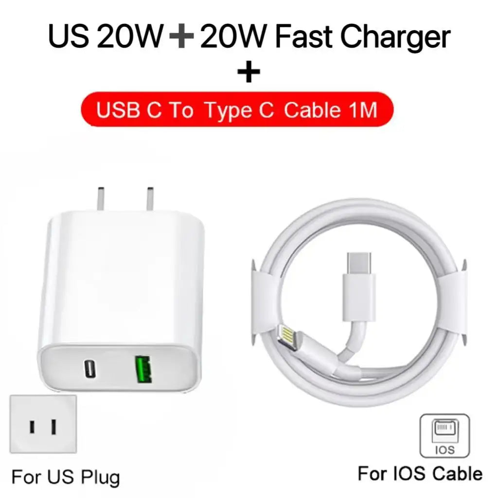 35w PD Fast Charger for iPhone 13 Pro 14 Plus 11 12 mini XS Max XR X iPad Air Quick Charging Cable USB-C Power Adapter