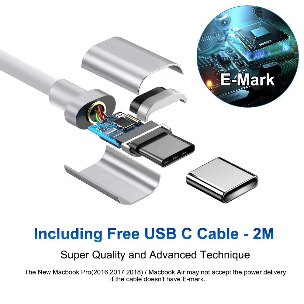 140W USB-C Power Adapter for MacBook Pro 16/15/14/13 Inch & iPad Pro (2021-2018): High-Power Charger with 2M Data Cable