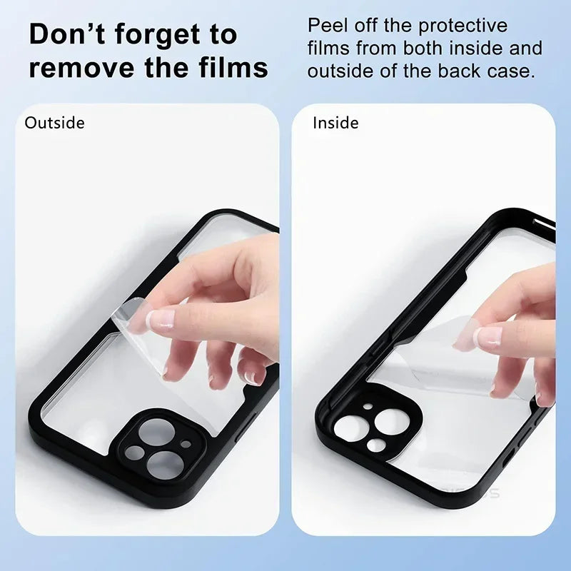 360 Full Body Protection Case For iPhone 15 14 13 12 11 Pro Max X XR 7 8 Plus SE 2020 Front Screen Shockproof Cover