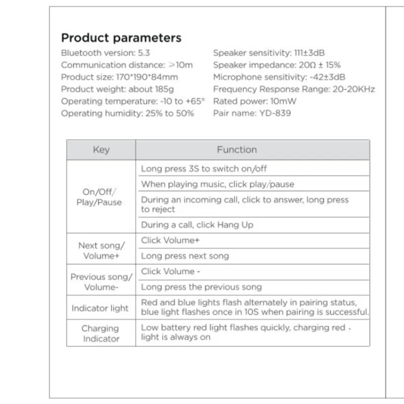 LDON L839 Bluetooth 5.3 Earphones Headphones Foldable Gaming Headset Sport Headphone with Mic Music Earbuds