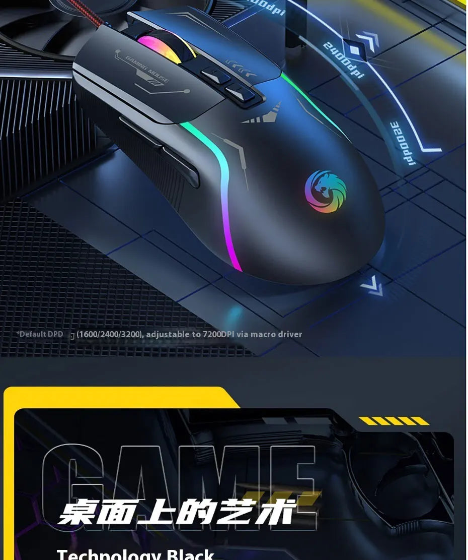 Mechanoid-style Wired Gaming Mouse - Macro Programming RGB Glowing FPS Gaming Computer Universal Audio-Enabled E-sports Mouse