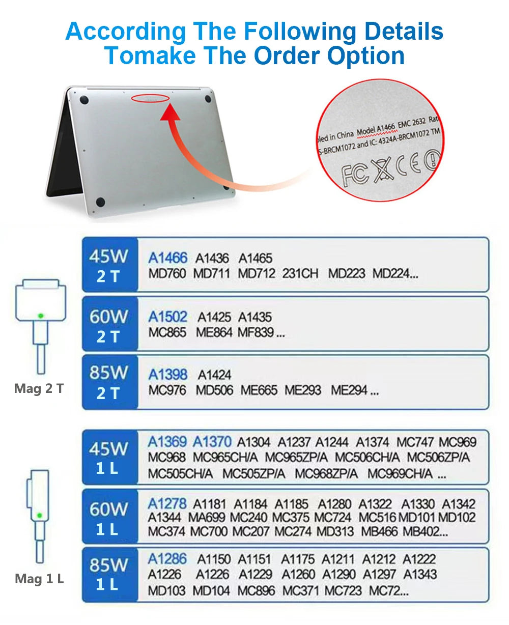 Power Adapter Compatible with MacBook Charger 45W 60W 85W for MacBook Air/Pro Magsaf* 2 1 Magnetic Power Adapter Charger A1466
