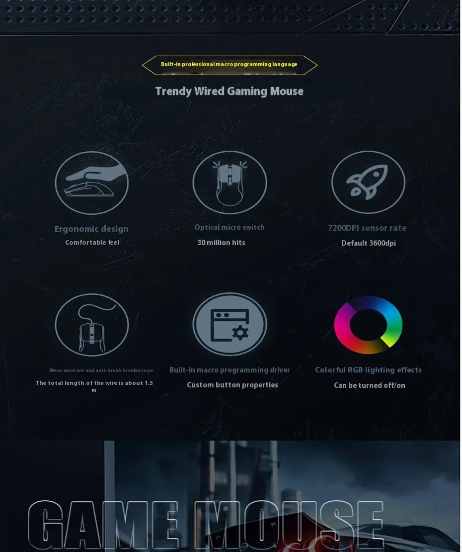 Mechanoid-style Wired Gaming Mouse - Macro Programming RGB Glowing FPS Gaming Computer Universal Audio-Enabled E-sports Mouse