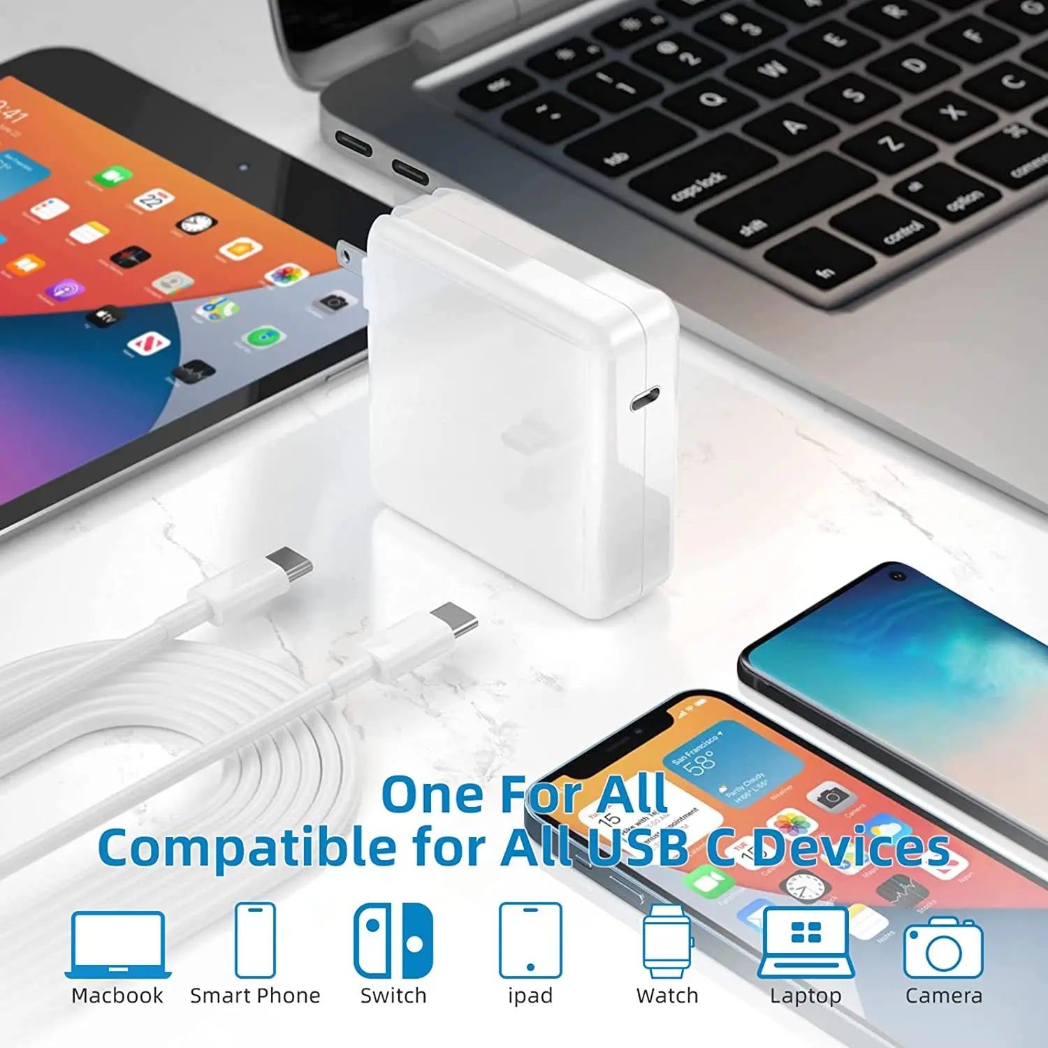 140W USB-C Power Adapter for MacBook Pro 16/15/14/13 Inch & iPad Pro (2021-2018): High-Power Charger with 2M Data Cable