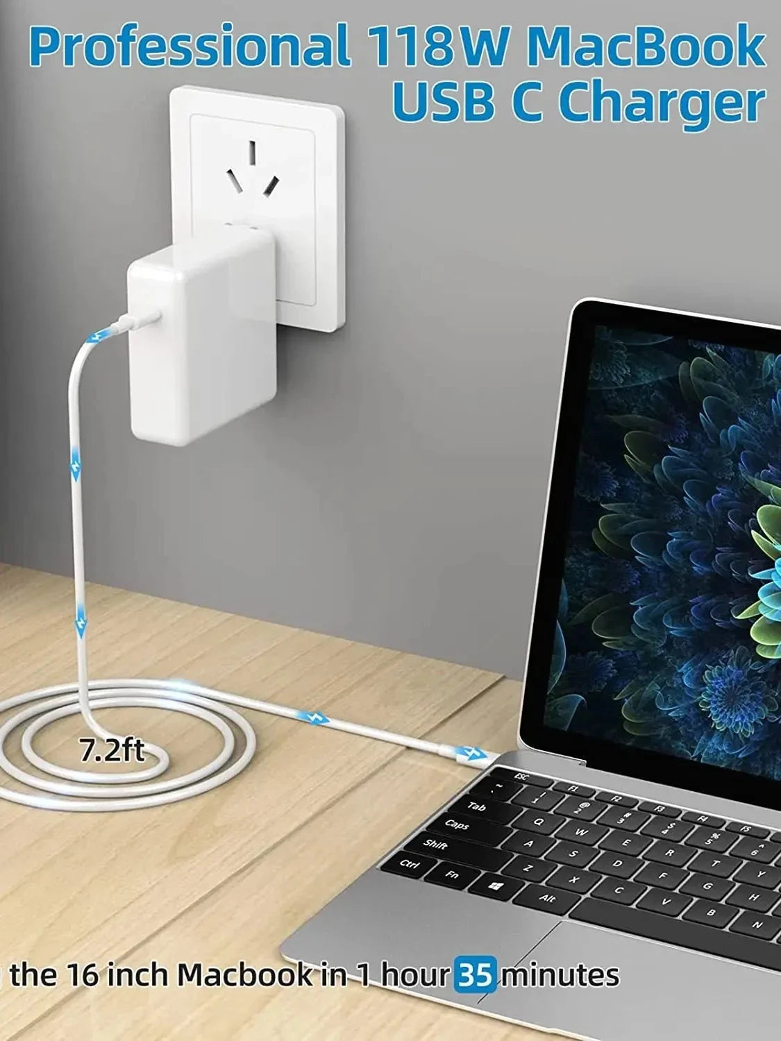 140W USB-C Power Adapter for MacBook Pro 16/15/14/13 Inch & iPad Pro (2021-2018): High-Power Charger with 2M Data Cable