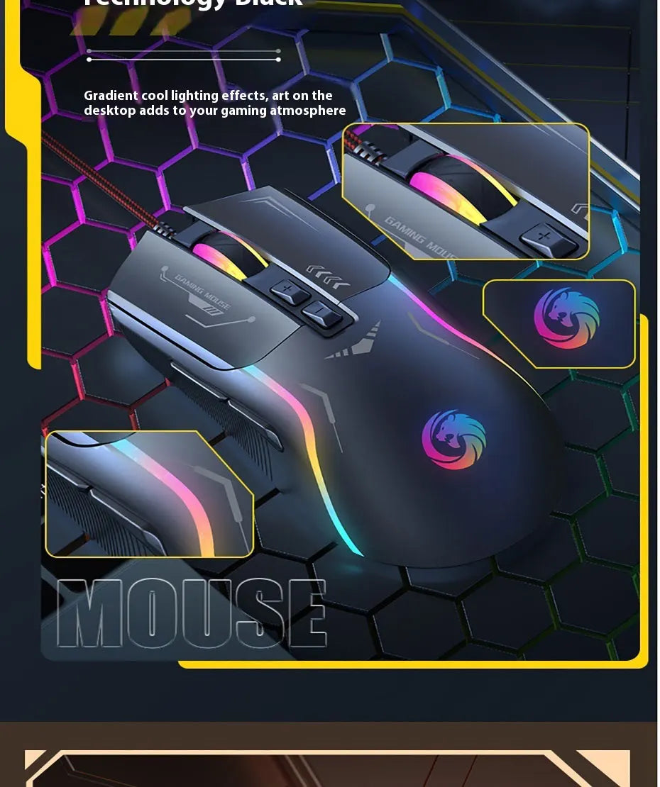 Mechanoid-style Wired Gaming Mouse - Macro Programming RGB Glowing FPS Gaming Computer Universal Audio-Enabled E-sports Mouse