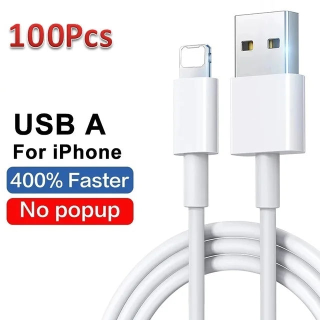 50-100pcs/lot USB Cable For Iphone 11 12 13 14 Xs Max Xr X 8 7 6 Plus 6s 5 Se Charging Cables Mobile Phone Charger Cord