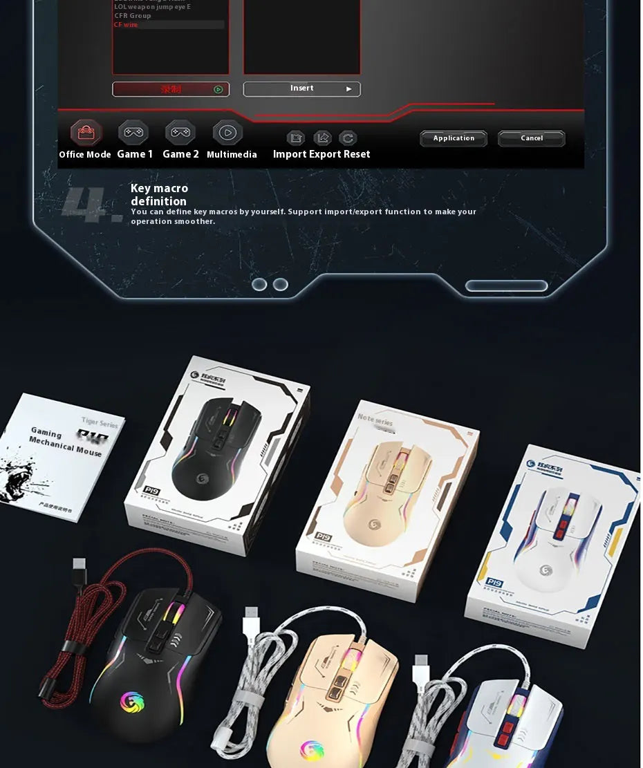 Mechanoid-style Wired Gaming Mouse - Macro Programming RGB Glowing FPS Gaming Computer Universal Audio-Enabled E-sports Mouse