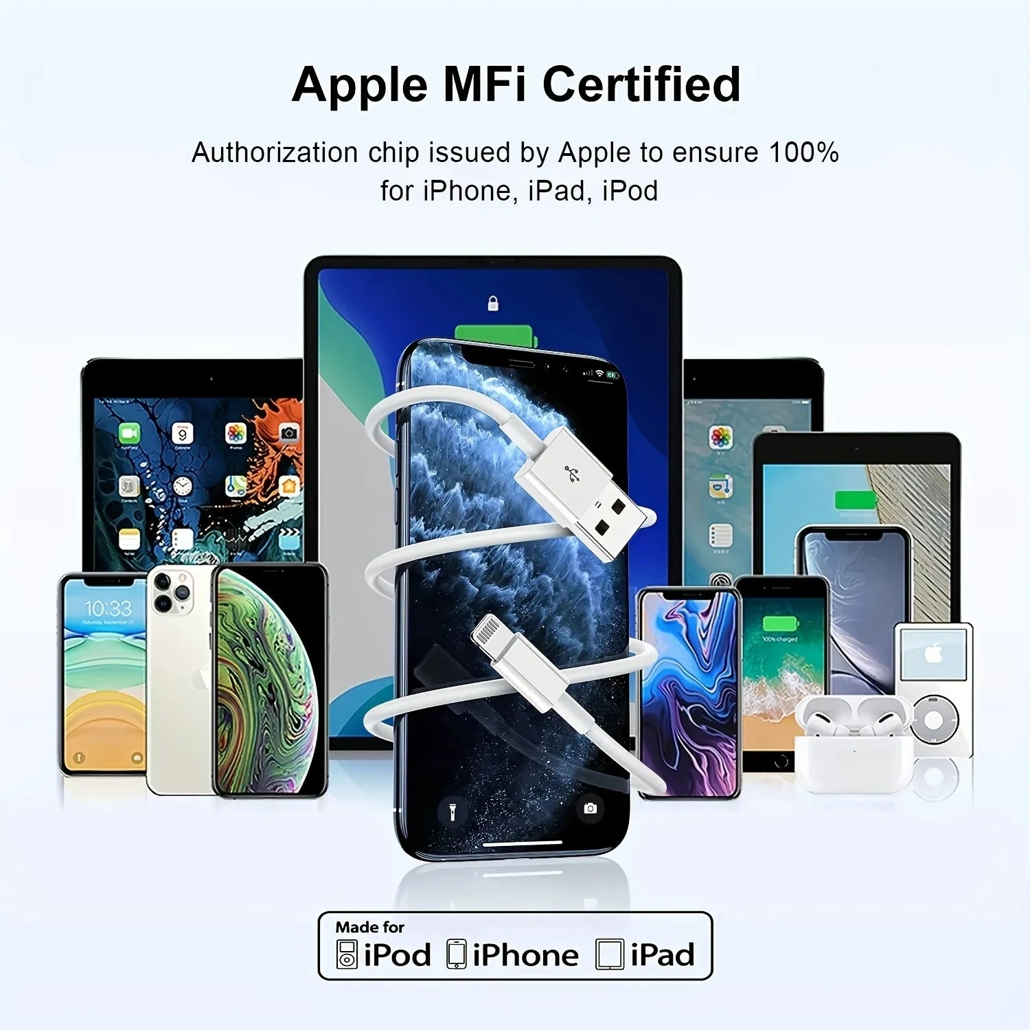 50-100pcs/lot USB Cable For Iphone 11 12 13 14 Xs Max Xr X 8 7 6 Plus 6s 5 Se Charging Cables Mobile Phone Charger Cord