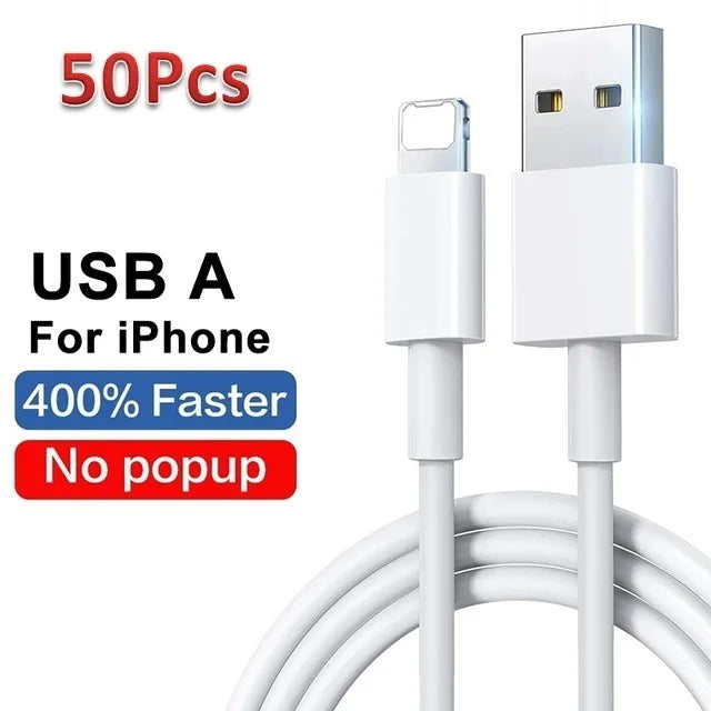 50-100pcs/lot USB Cable For Iphone 11 12 13 14 Xs Max Xr X 8 7 6 Plus 6s 5 Se Charging Cables Mobile Phone Charger Cord