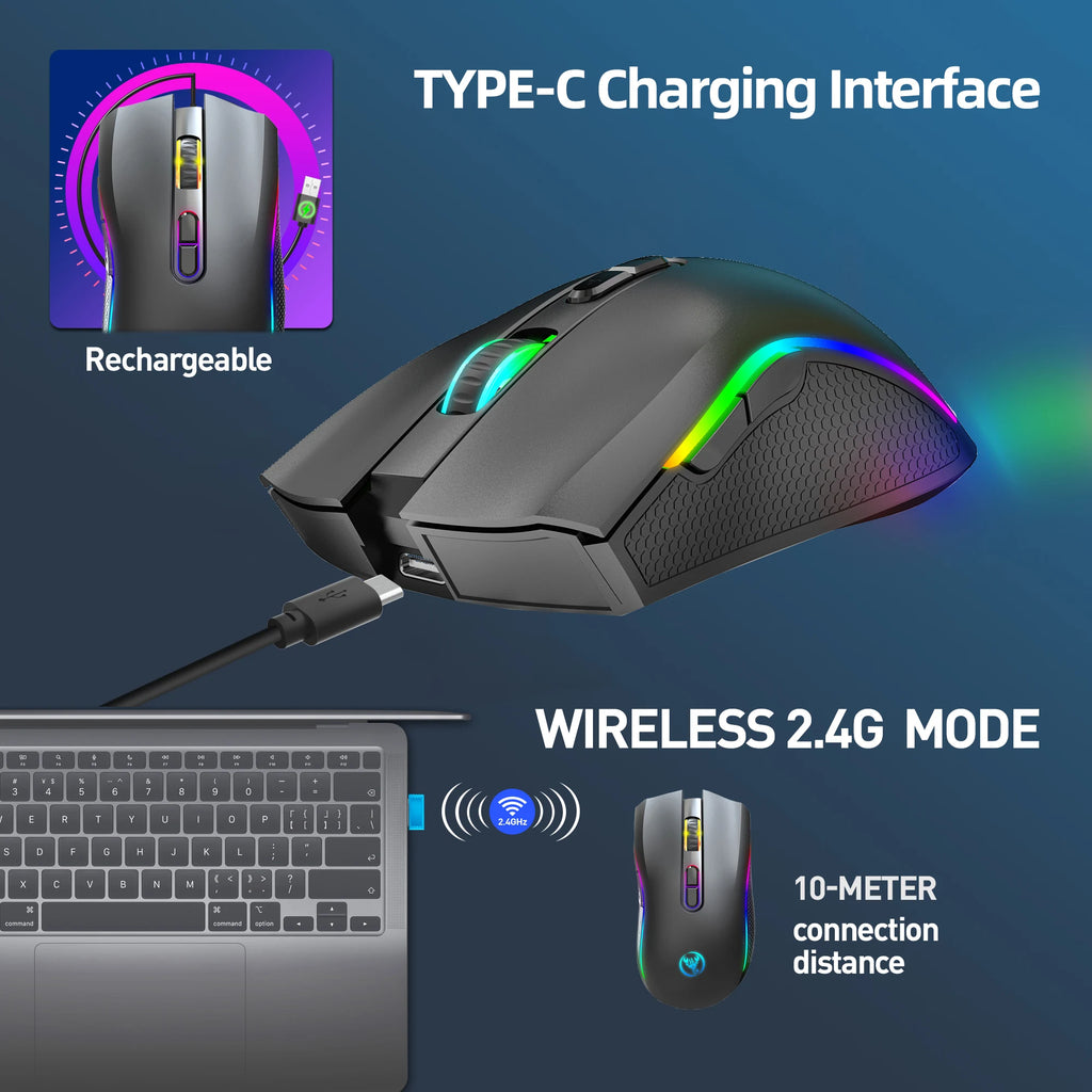 Wireless Gaming Mouse, RGB Backlit, Rechargeable 2.4G Optical, Right-Handed, Cartoon Theme