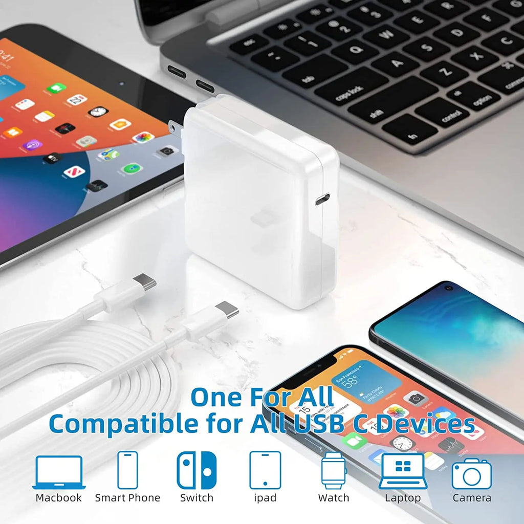 140W USB-C Power Adapter for MacBook Pro 16/15/14/13 Inch & iPad Pro (2021-2018): High-Power Charger with 2M Data Cable