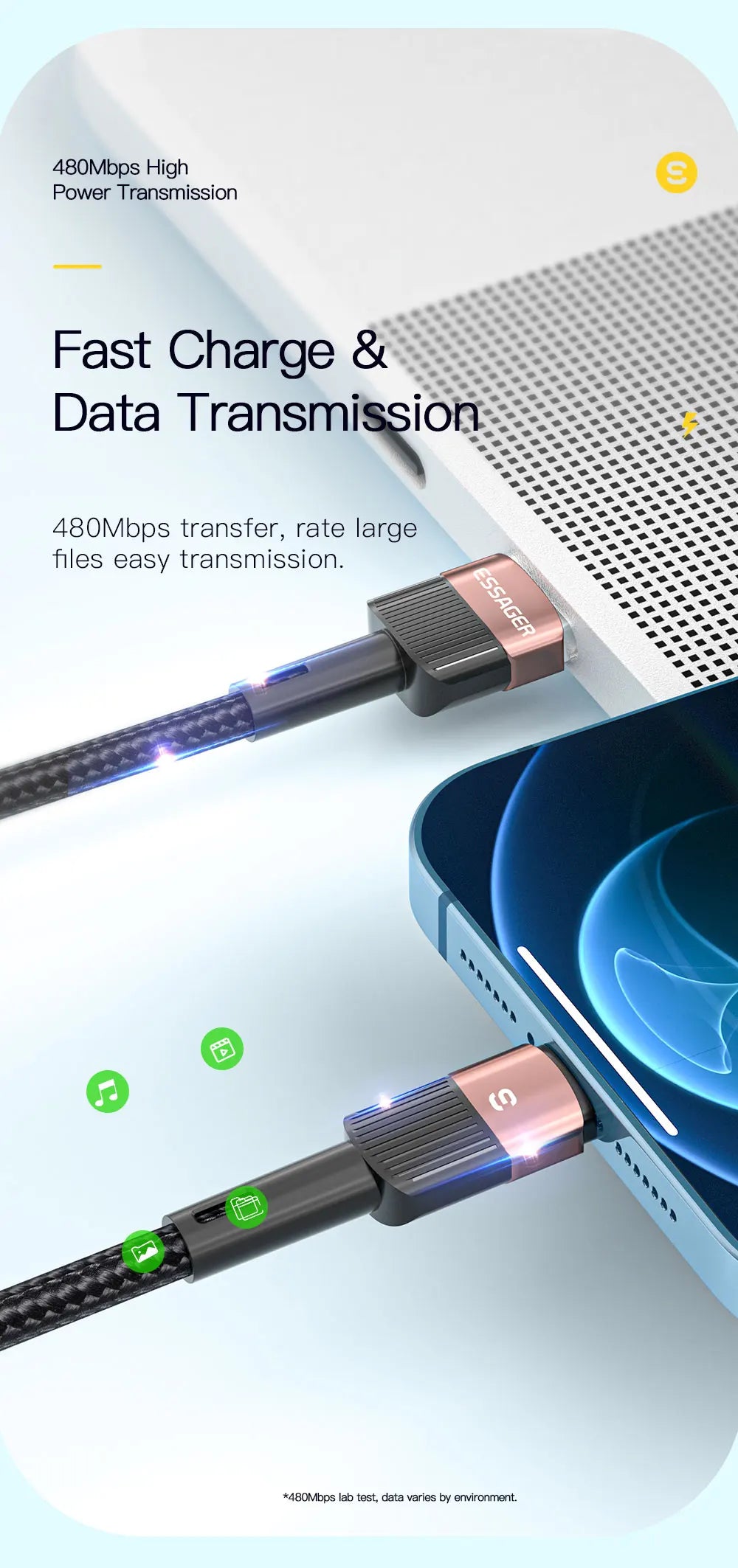 Essager Fast Charging For iPhone Usb Cable 11 12 13 Pro Max Mini Xs Xr X SE 8 7 6 Plus 6s 5 5s 2.4A Wire For iPhone Charger Cord