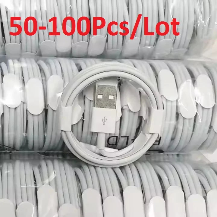 50-100pcs/lot USB Cable For Iphone 11 12 13 14 Xs Max Xr X 8 7 6 Plus 6s 5 Se Charging Cables Mobile Phone Charger Cord