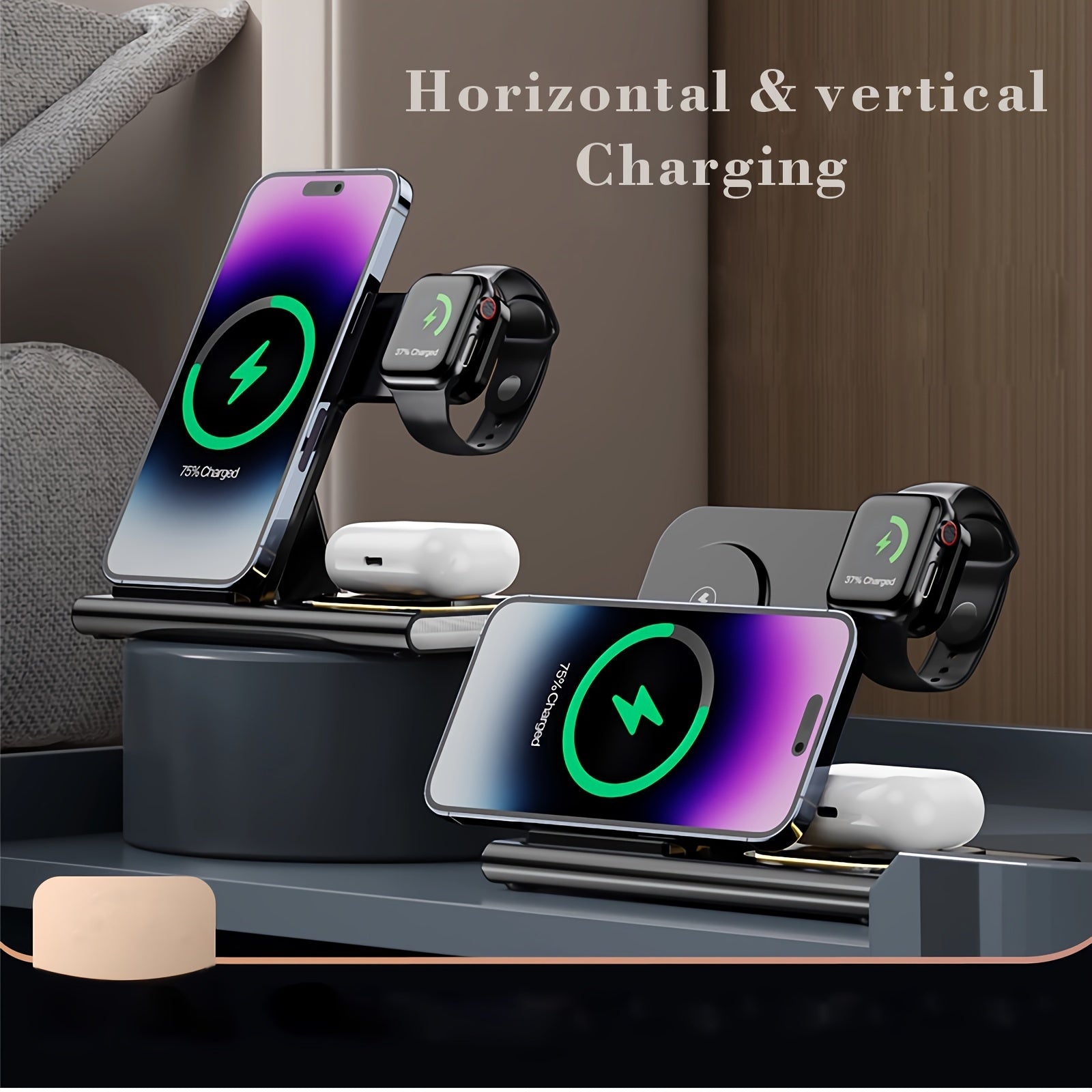 Wireless Charging Station, 4 In 1 Wireless Charger Stand, Multi Fast Wireless Charging Dock For iPhone Multiple Devices For IPhone 14/14 Plus/13/12/11/Pro/Max/X/XS/XR/8, For iWatch Ultra/8/7/6/5/4/3/2/SE, For Airpods 3/2/Pro,