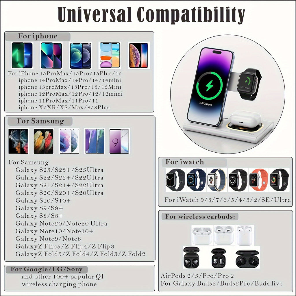Wireless Charging Station, 4 In 1 Wireless Charger Stand, Multi Fast Wireless Charging Dock For iPhone Multiple Devices For IPhone 14/14 Plus/13/12/11/Pro/Max/X/XS/XR/8, For iWatch Ultra/8/7/6/5/4/3/2/SE, For Airpods 3/2/Pro,