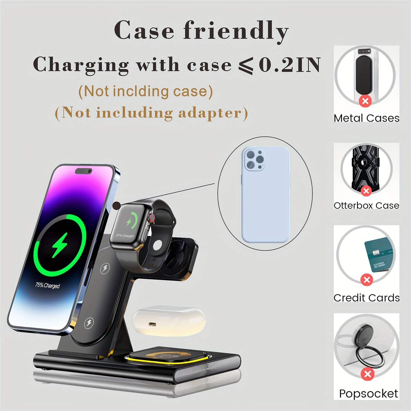 Wireless Charging Station, 4 In 1 Wireless Charger Stand, Multi Fast Wireless Charging Dock For iPhone Multiple Devices For IPhone 14/14 Plus/13/12/11/Pro/Max/X/XS/XR/8, For iWatch Ultra/8/7/6/5/4/3/2/SE, For Airpods 3/2/Pro,