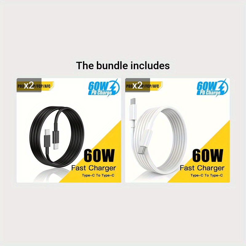 New 60W Fast Charging Cable Type-C To Type-C Charger Data Transmission Durable For Type-C Charging