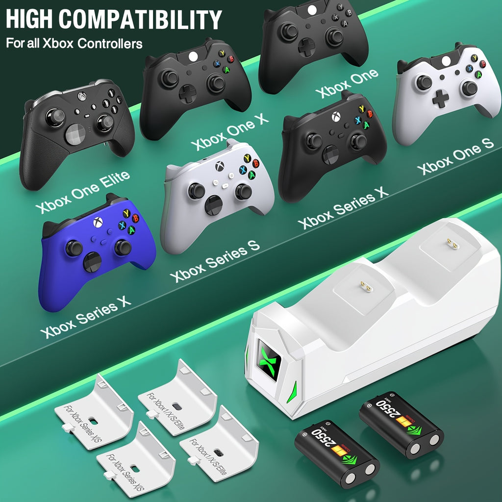 Controller Charger Station with 2x5520mWh Rechargeable Battery Packs for Xbox One/Series X|S Controller - Dual Charging Dock for Xbox One Controller Battery Pack with 4 BatteriesCovers for Xbox - For Xbox Gamers -  Ideal for