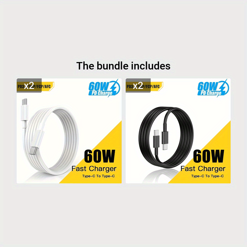 60W3A Type-C Data Cable, Fast Charging Data Cable, For Mobile Phone Charging 100 CM/3.3 Feet USB-C To Type-C Charger Cable, Suitable For Samsung, IPhone, Xiaomi