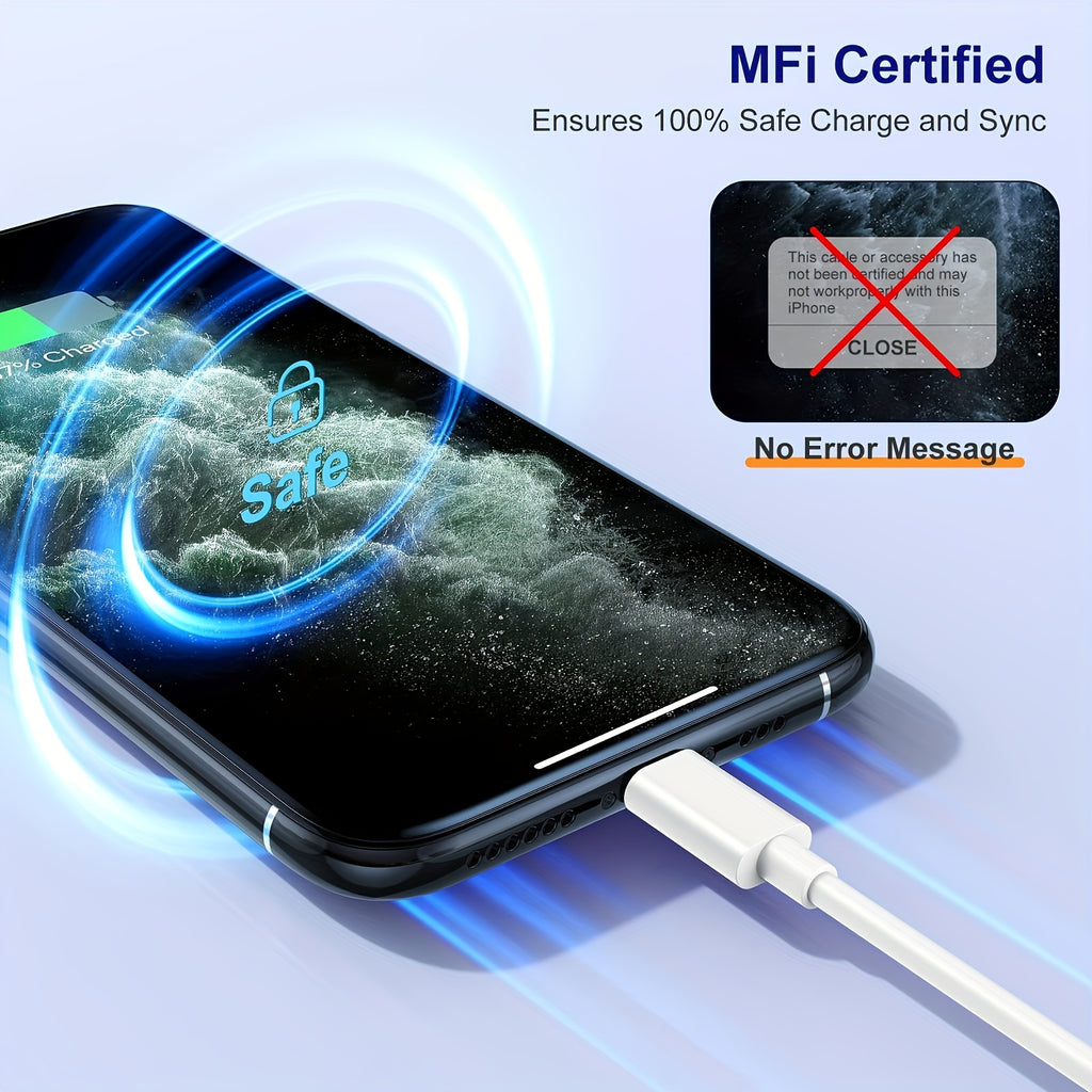 5-Pack 6FT MFi Certified Fast Charging IPhone Charger Cables - Durable, Tangle-Free, and Compatible with IPhone 14/ 13/ 12/ 12 Pro Max/ 11/ Xs Max/ XR/ X and AirPods Pro